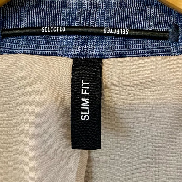 Selected Blue Plaid Blazer For Men/Women, Size 40R Slim Fit - Picture 13 of 16